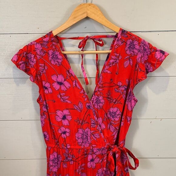 Band of the Free red Floral Red Wrap Dress size small long midi/maxi - Picture 2 of 12